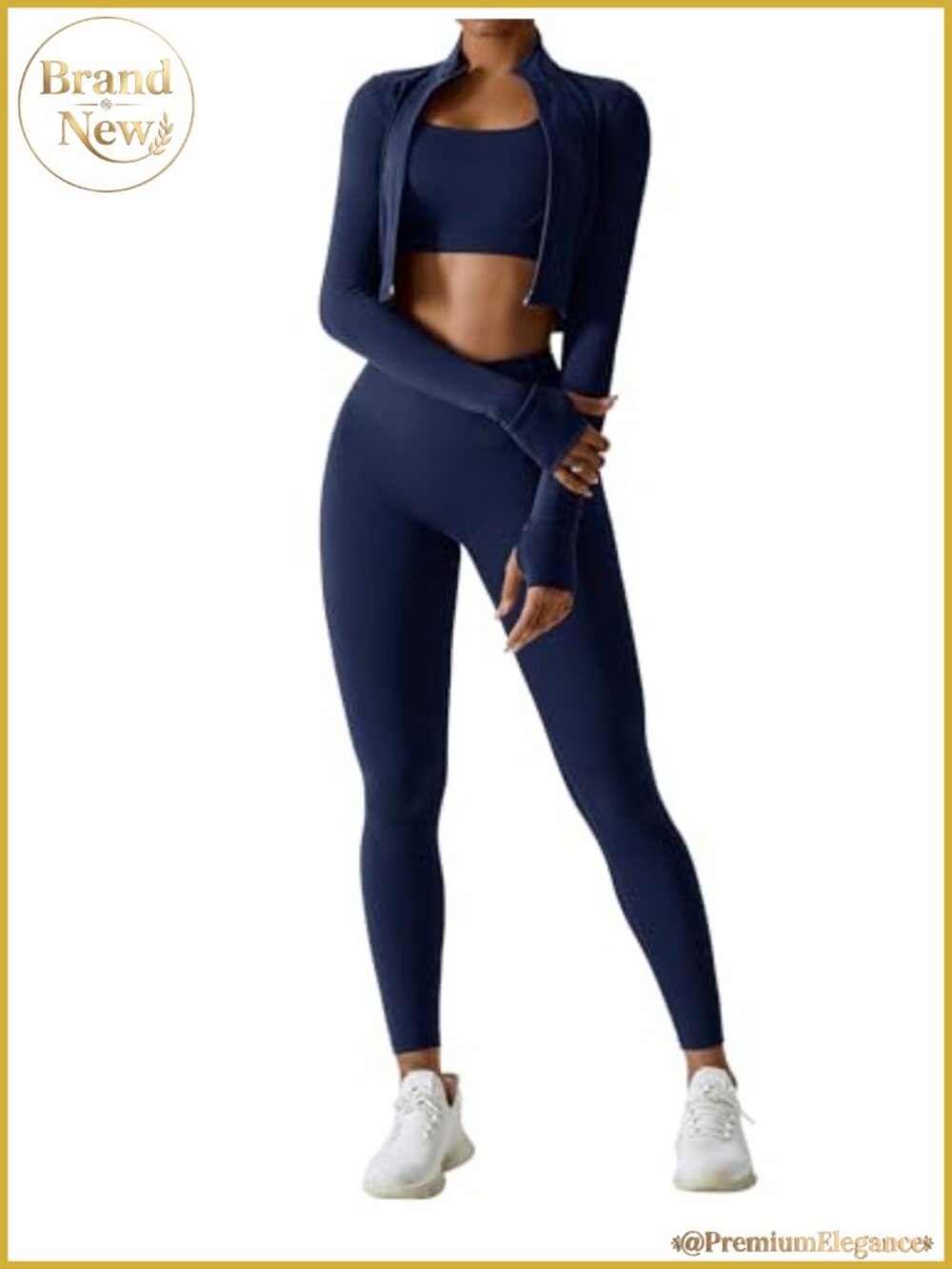 Nylon 3 Piece Workout Set High Waisted Seamless Leggings Crop Top Jacket